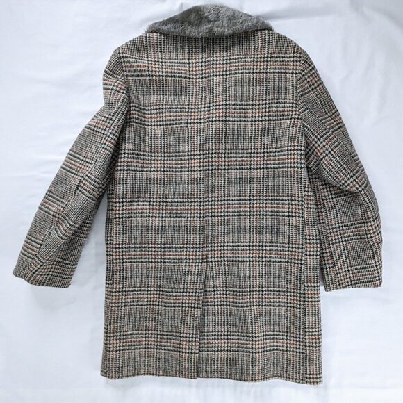 VTG Woolrich Gray Black Red Plaid Houndstooth Wool Fur Lined Long Coat 60s 70s - Picture 4 of 9